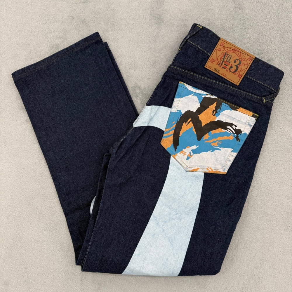 Evisu Heritage & Co Mens Indigo Japanese Jeans Custom Made Japan Stripe Size 32
